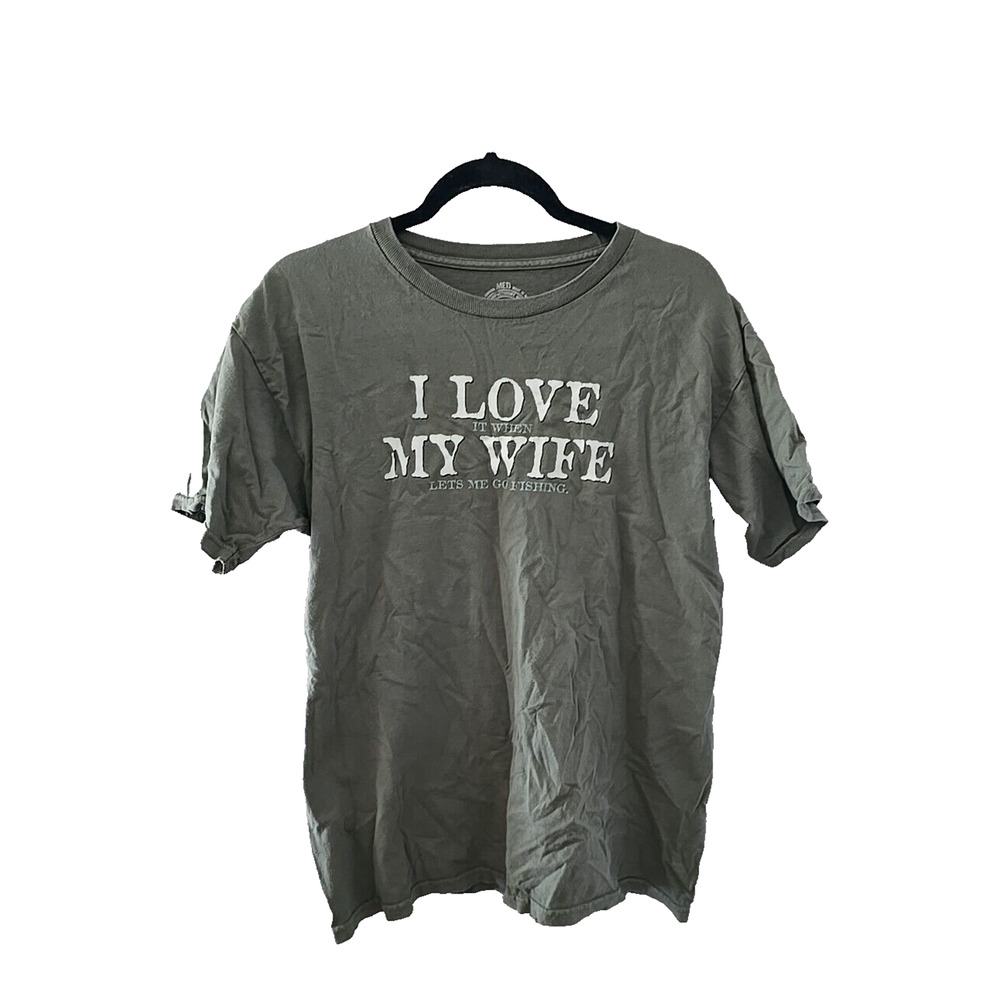 Fresh‎ Fish Green Funny Wife Fishing Crew Neck Tshirt Graphic Men's Sz Medium